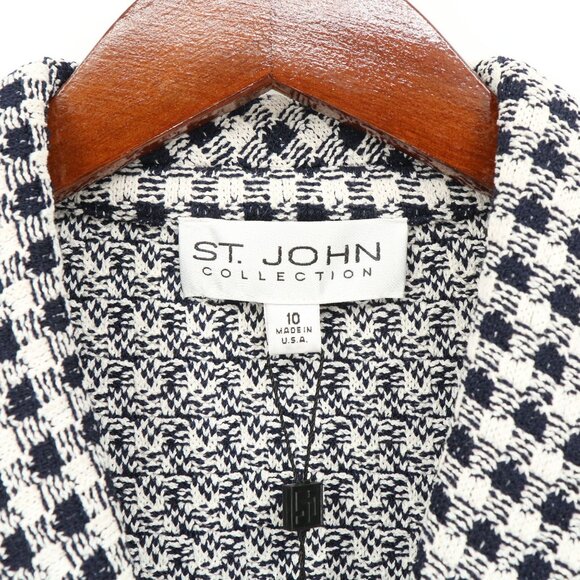 NWT St. John Collection Navy White Check Knit Jacket Soutache Polka Dot Trim 10 - Picture 3 of 9